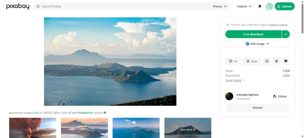 Aerial view of Taal Volcano island rising from Taal Lake, viewed from Tagaytay ridge, Philippines